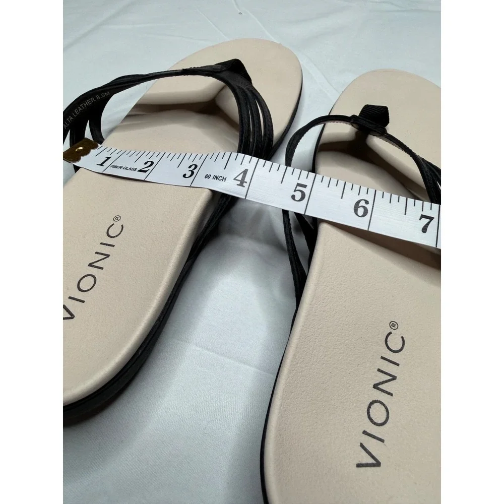Vionic Alta Leather Comfort Thong Sandals Black Flip Flop Orthotic Women's 8.5